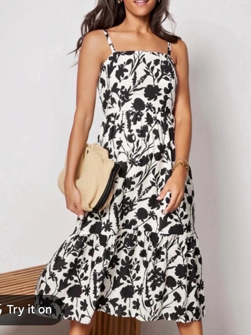 Evereve Floral Midi Dress in White & Black Size Large